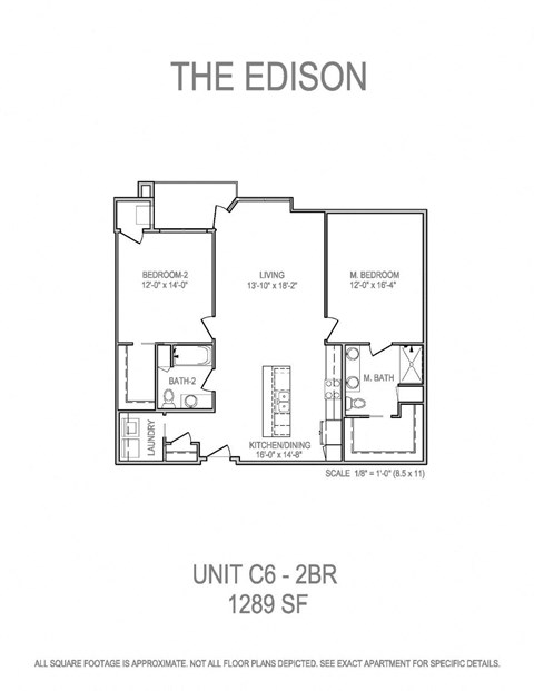 Floor plan for 2 beds, 2 baths, 1289 sqft